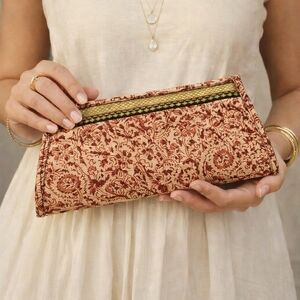 Indian Handmade Floral Clutch Boho Ethnic Print Foldover Wallet Bag